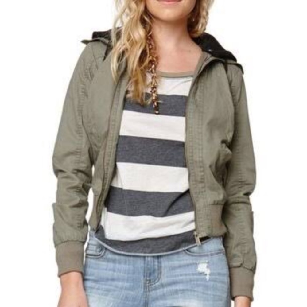 PACSUN LA Hearts Army Green Bomber Jacket